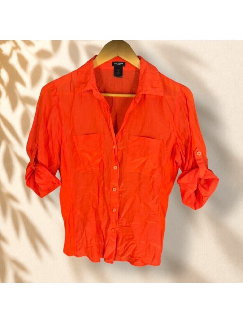 Ann Taylor Shirt Women 4 Red Button Up Collared Short Sleeve Pockets Casual